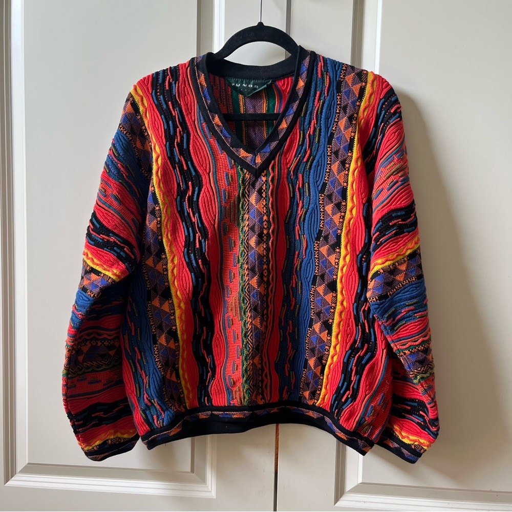 Vintage Tundra Canada Coogi Style Sweater multi-colored 3D knit pattern - Large